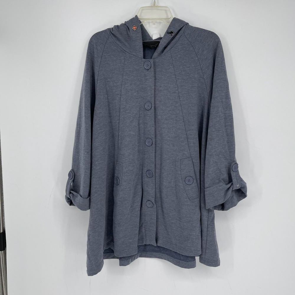 Christian Siriano Women's Blue Button Front Hooded Poncho Jacket Plus Size 2X